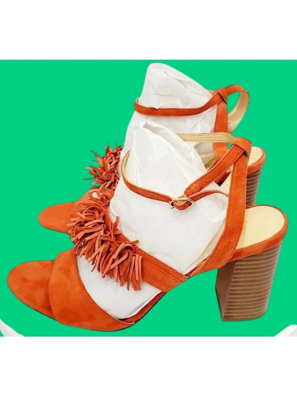 C WONDER "Gabrielle" Women's Orange Suede Fringe High Heel Sandal Sz 7 New- READ - Picture 4 of 10